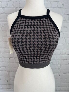 NEW Houndstooth Knit Halter Crop Top - Black & Gray